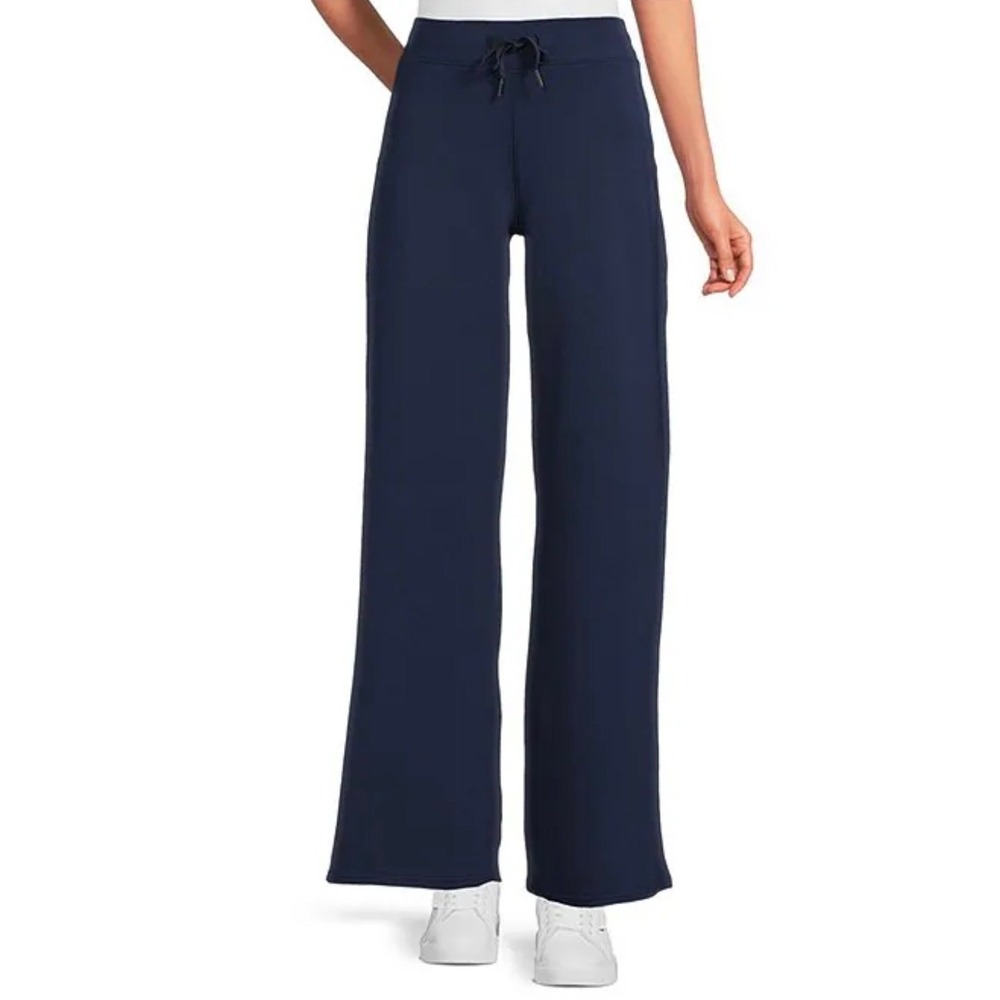Spanx AirEssentials Wide Leg Pants Navy Blue Lounge M Quiet Luxury Travel Costal